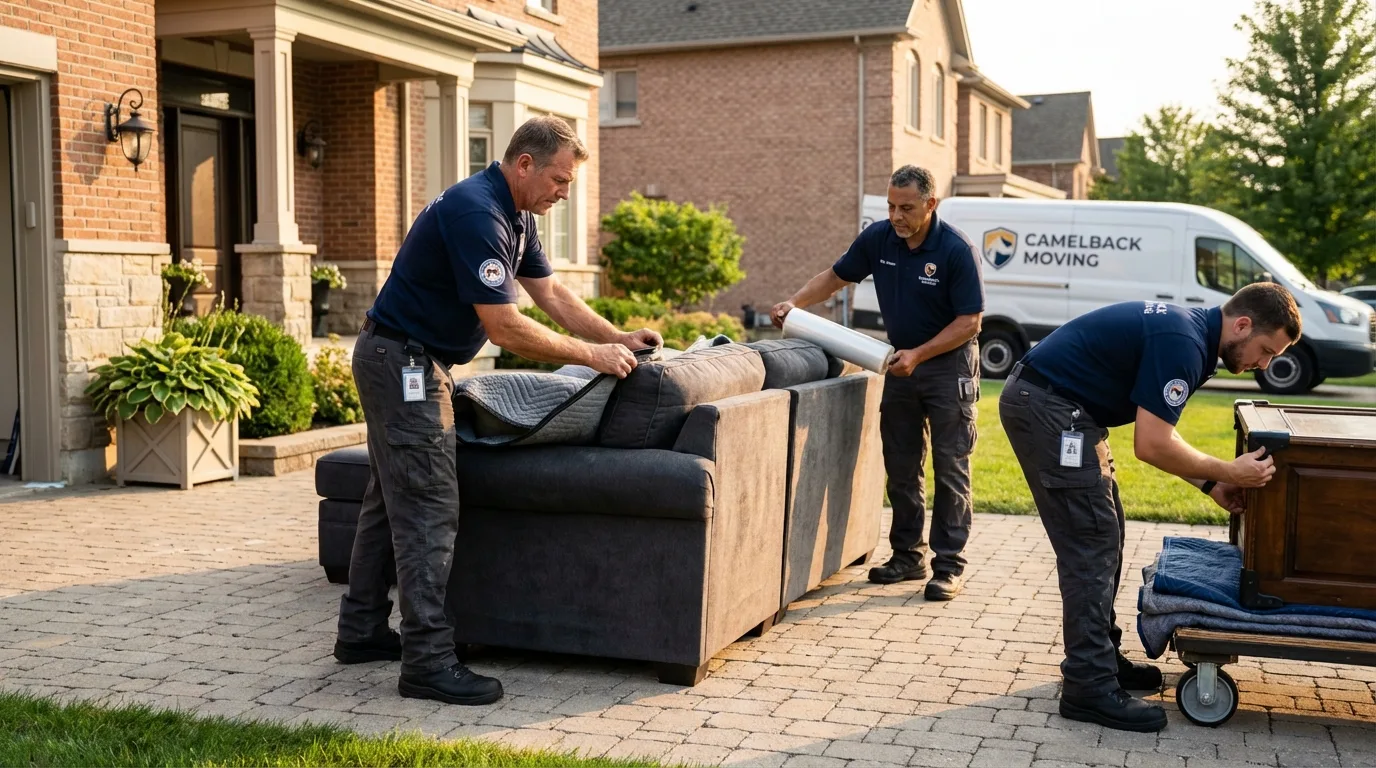 Large estate moving crew wrapping furniture in Providence, RI
